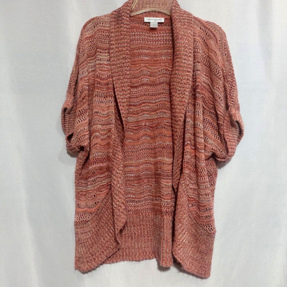 Christopher&Banks Womens L Open Front Textured Knit Shrug Cardigan Short Sleeve